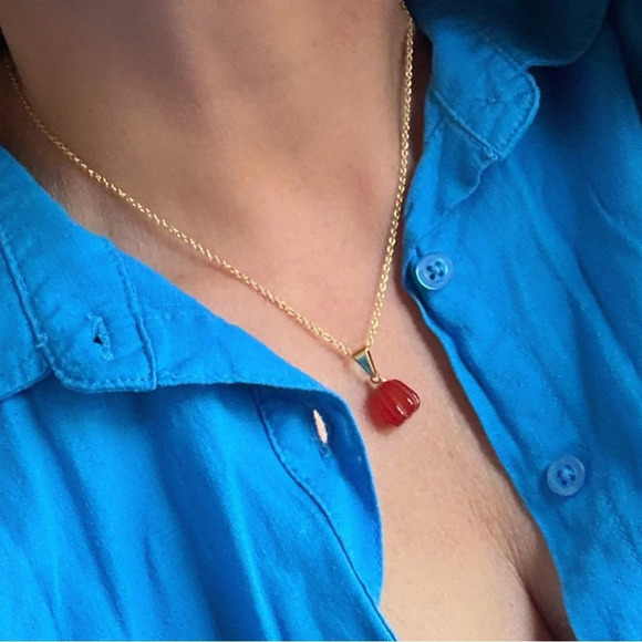 Fall Carnelian carved pumpkin vermeil gold 925 sterling pendant necklace/ - Picture 5 of 8